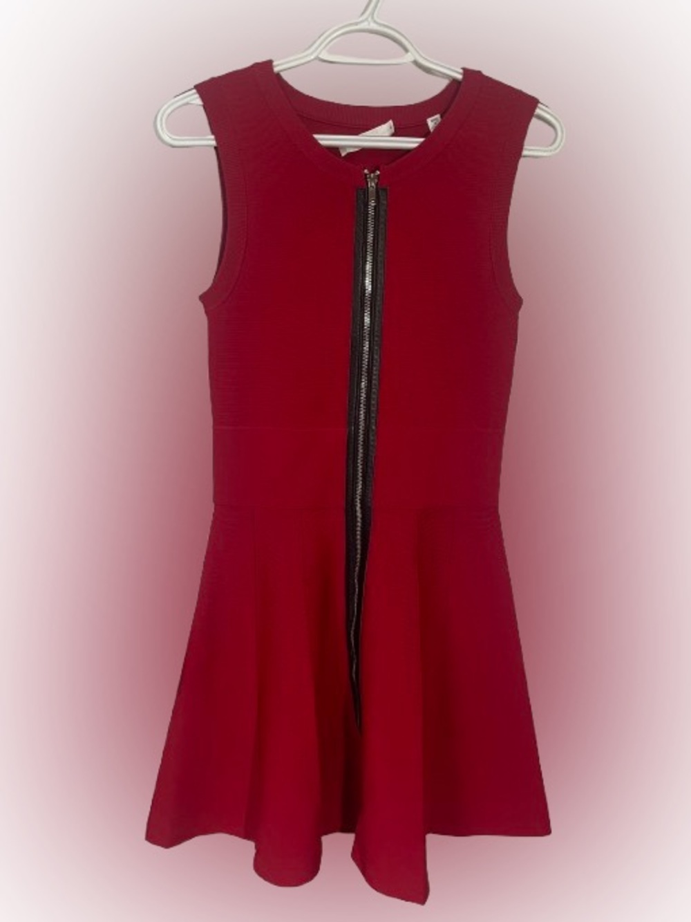 ALC Dress Small Red Fit & Flare Zipper Front Date Night Knit Sleeveless Designer